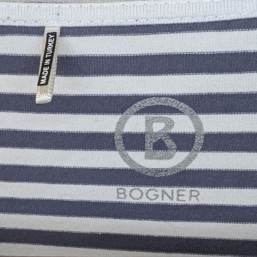 Bogner Striped 3/4 Sleeve Stretch Top Blue White 12 - Picture 3 of 9